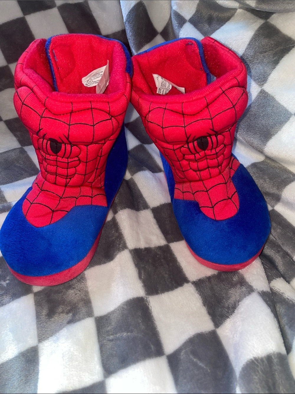 Marvel Spider-Man Plush Kids Boot Slippers in Red & Blue size 9/10 toddler